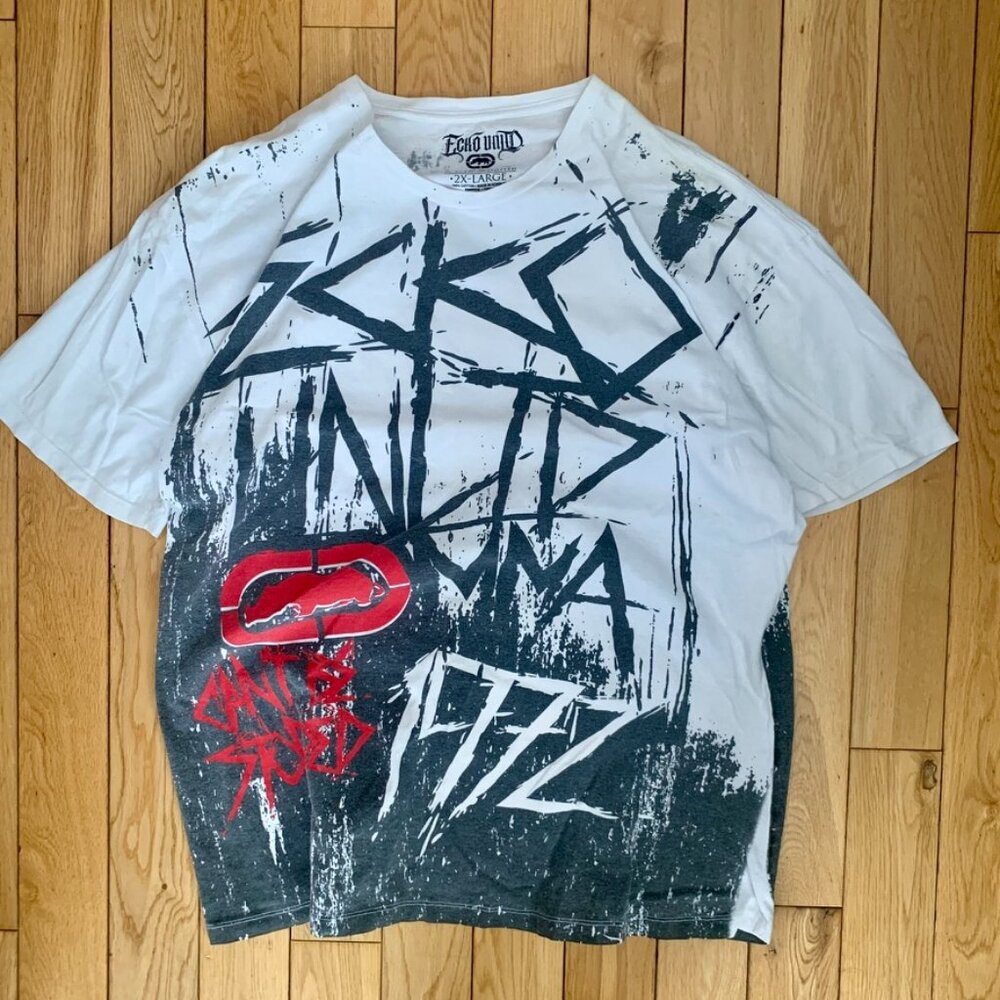 Vintage Y2K Ecko Unlimited MMA Tee Men's 2XL XXL White Shirt AOP All Over Print